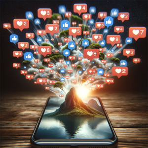 DALL·E 2024-01-08 19.17.16 - A visually striking image of a social media post on a smartphone screen, overflowing with notifications of likes, comments, and shares-700